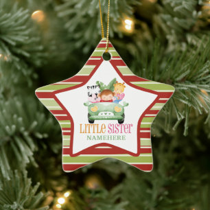 Little Sister Jungle Safari Animals Friends on Car Keramik Ornament
