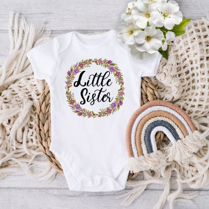 Little Sister Lila Blume Wreath Baby Bodysuit Strampler