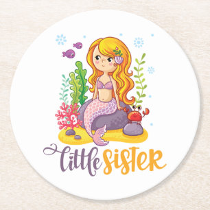 Little Sister 🧜 ‍ ♀️ Mermaid Runder Pappuntersetzer