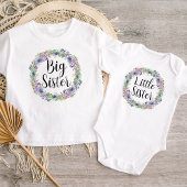 Little Sister Watercolor Floral Wreath Baby Strampler