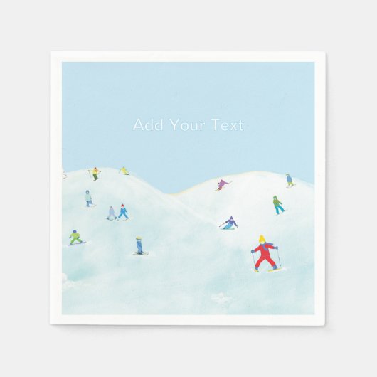 Little Skiers On Snowy Hill Personalized Serviette (Vorderseite)