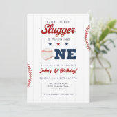 Little Slugger Baseball 1. Geburtstag Einladung (Stehend Vorderseite)