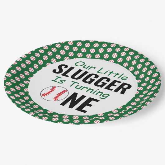 Little Slugger Baseball 1. Geburtstag Pappteller (Schrägansicht)