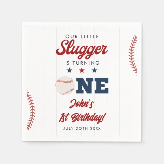 Little Slugger Baseball 1. Geburtstag Serviette (Vorderseite)