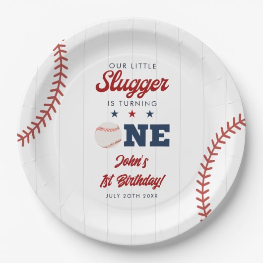 Little Slugger Baseball 1st Birthday Pappteller (Vorderseite)