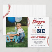 Little Slugger Baseball 1st Birthday Photo Einladung (Vorne/Hinten)