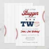 Little Slugger Baseball 2. Geburtstag Einladung (Vorne/Hinten)