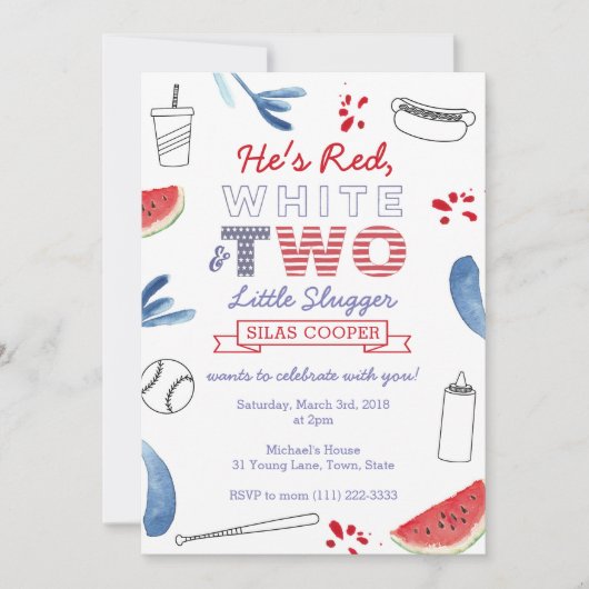 Little Slugger Baseball 2. Geburtstag Einladung (Vorderseite)