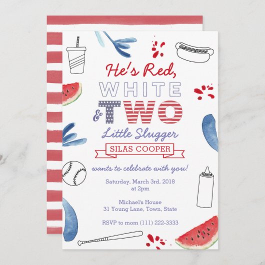 Little Slugger Baseball 2. Geburtstag Einladung (Vorne/Hinten)