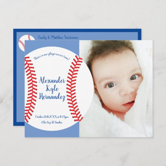 Little Slugger Baseball Baby Birth Ankündigung Postkarte (Vorne/Hinten)