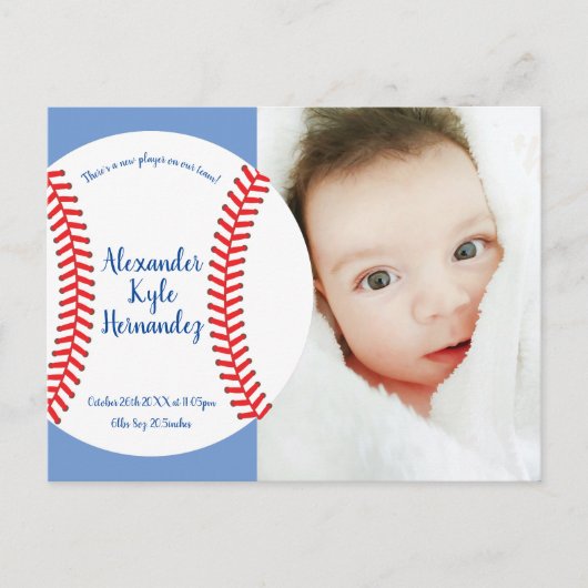 Little Slugger Baseball Baby Birth Ankündigung Postkarte (Vorderseite)