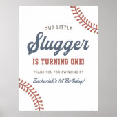 Little Slugger Baseball Boys 1. Geburtstag Party Poster (Vorne)