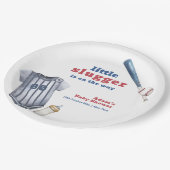 Little Slugger Baseball Shirt Bottle Baby Shower  Pappteller (Schrägansicht)