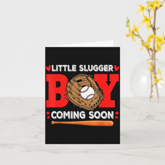Little Slugger Boy Coming Soon Baby Announcement B Karte (Gelbe Blume)