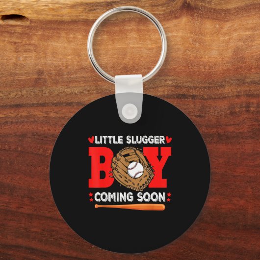 Little Slugger Boy Coming Soon Baby Announcement B Schlüsselanhänger (Vorderseite)