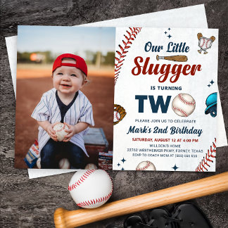 Little Slugger Boys Baseball 2. Geburtstag Foto Einladung