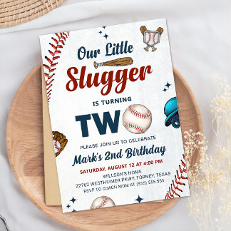 Little Slugger Boys Baseball 2. Geburtstag Party Einladung