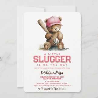 Little Slugger Girl Teddy Bear Baby Shower  Einladung