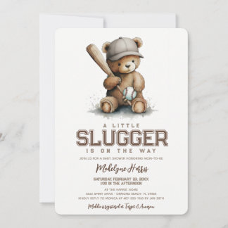 Little Slugger Neutral Teddy Baseball Baby Shower Einladung