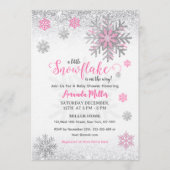 Little Snow Flake Pink Silver Glittery Baby Shower Einladung (Vorderseite)