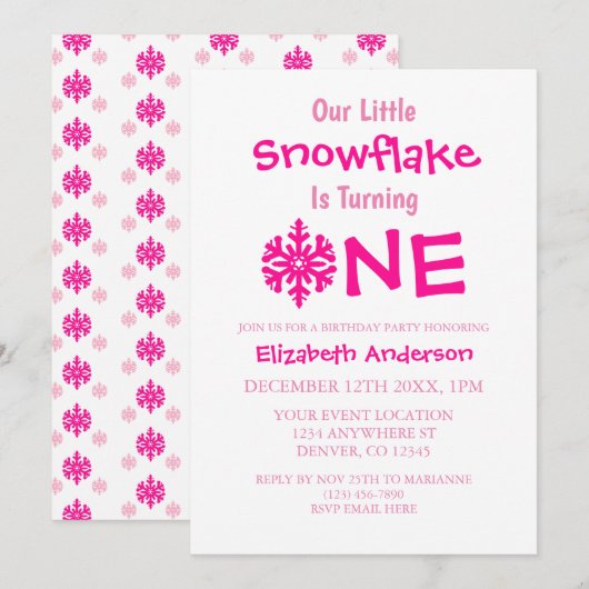 Little Snowflake 1. Geburtstag Einladung (Vorne/Hinten)