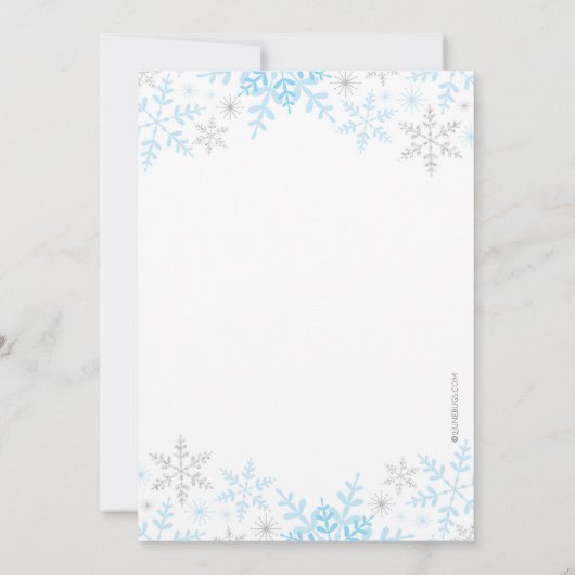 Little Snowflake Baby Boy Dusche Blue Silver Einladung (Rückseite)