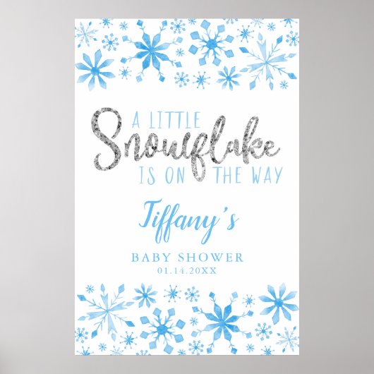 Little Snowflake Blue Baby Dusche Begrüßungszeiche Poster (Vorne)