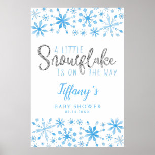 Little Snowflake Blue Baby Shower Welcome Sign Poster