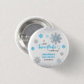 Little Snowflake Blue Silver Glittery Baby Shower Button (Vorne & Hinten)