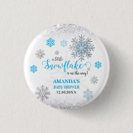 Little Snowflake Blue Silver Glittery Baby Shower  Button