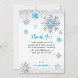Little Snowflake Blue Silver Glittery Baby Shower  Dankeskarte