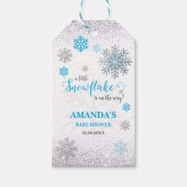 Little Snowflake Blue Silver Glittery Baby Shower  Geschenkanhänger