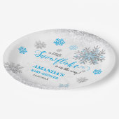 Little Snowflake Blue Silver Glittery Baby Shower Pappteller (Schrägansicht)
