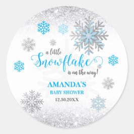 Little Snowflake Blue Silver Glittery Baby Shower  Runder Aufkleber