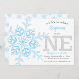 Little Snowflake Blue Silver Glitzer 1. Geburtstag Einladung