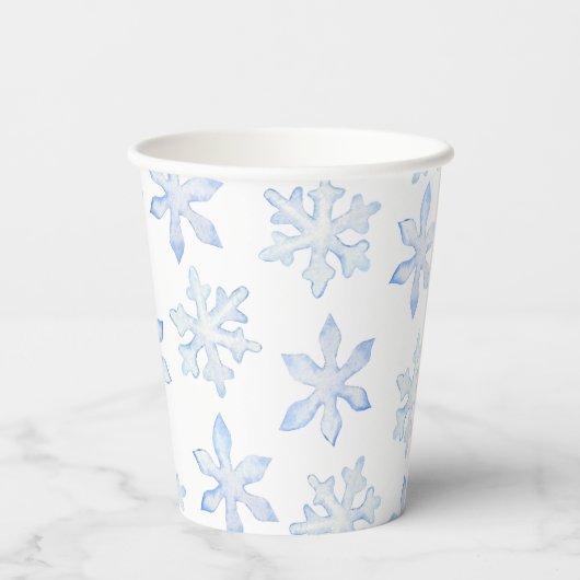 Little Snowflake Blue Wintery Baby Dusche Pappbecher (Rückseite)