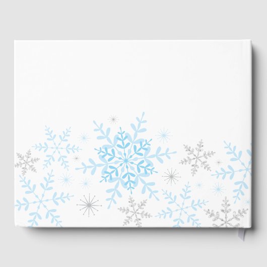 Little Snowflake Boy Baby Dusche Blue Silver Gästebuch (Rückseite)