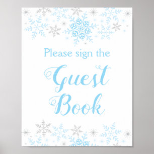 Little Snowflake Boy Baby Shower Guest Book Sign Poster