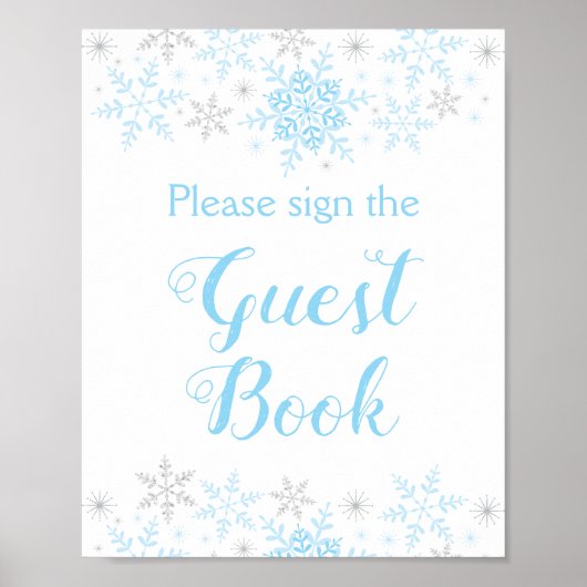 Little Snowflake Boy Baby Shower Guest Book Sign Poster (Vorne)