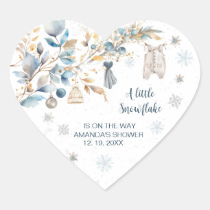 Little Snowflake Clothesline Baby Shower Herz-Aufkleber