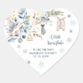 Little Snowflake Clothesline Baby Shower  Herz-Aufkleber (Vorderseite)