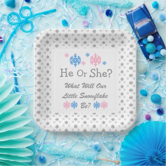 Little Snowflake Gender Reveal Paper Plate Pappteller (Party)