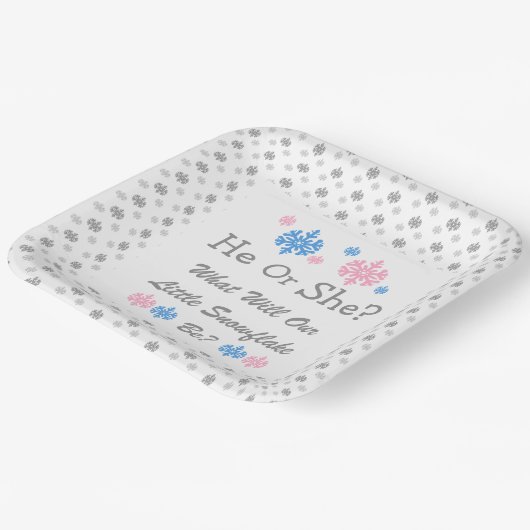 Little Snowflake Gender Reveal Paper Plate Pappteller (Gewinkelt)