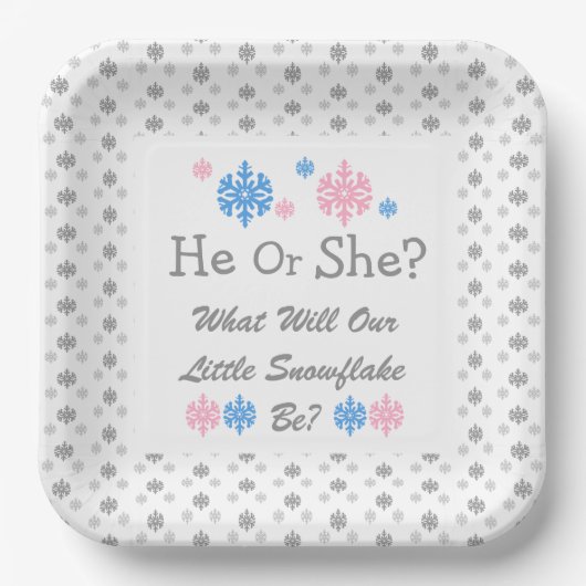 Little Snowflake Gender Reveal Paper Plate Pappteller (Vorderseite)