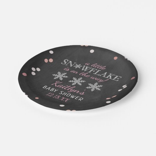 Little Snowflake Girls Winter Baby Dusche Pappteller (Schrägansicht)