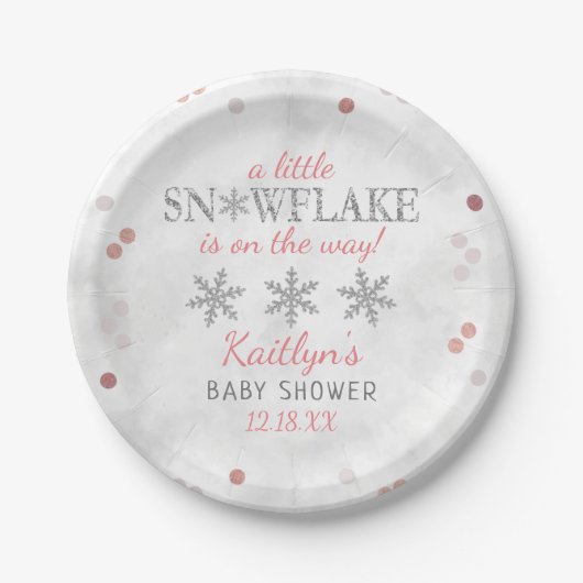 Little Snowflake Girls Winter Baby Dusche Pappteller (Vorderseite)