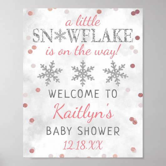 Little Snowflake Girls Winter Baby Dusche Willkomm Poster (Vorne)