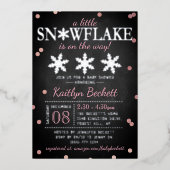 Little Snowflake Girls Winter Baby Shower Real Folieneinladung (Vorderseite)
