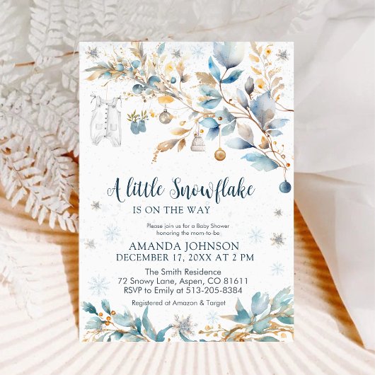 Little Snowflake Gold Winter Baby Shower   Einladung