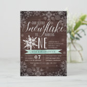 Little Snowflake Mint Rustikales Holz ersten Gebur Einladung (Stehend Vorderseite)